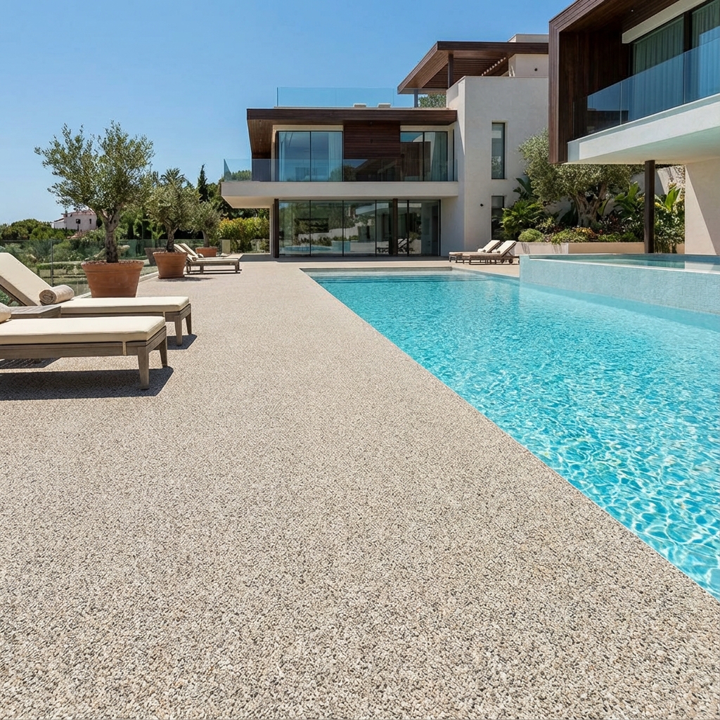 Revêtement de sol en résine et granulés de marbre